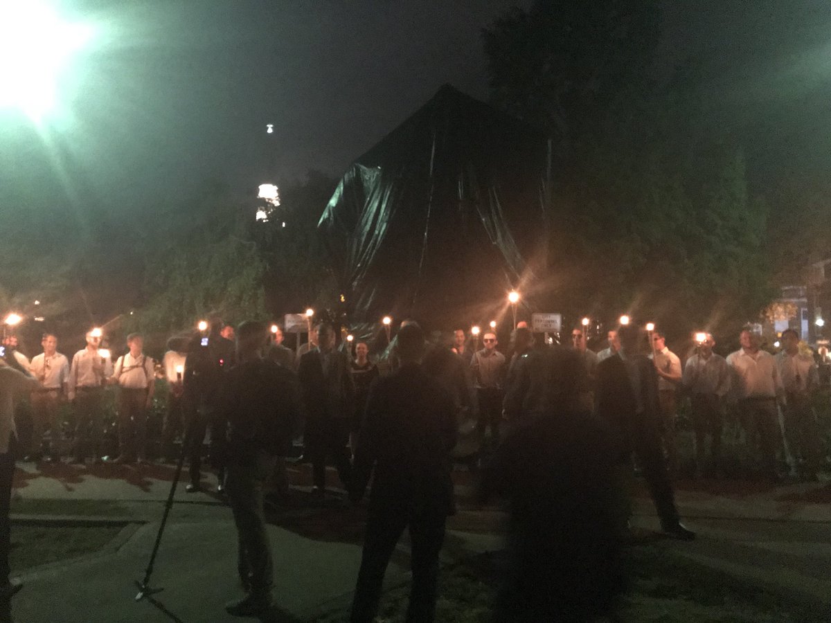 @RichardBSpencer and white nationalist supporters are back with their torches in front of Lee statue in Charlottesville.   