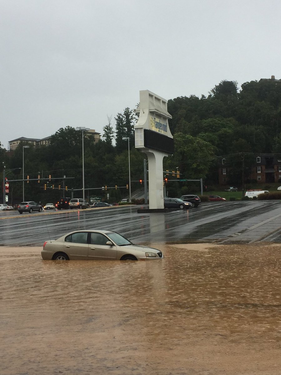 A bit of flooding at the Tanglewood Mall parking lot in Roanoke   