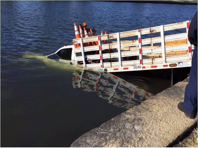 Public works truck crashes into water in Norfolk    