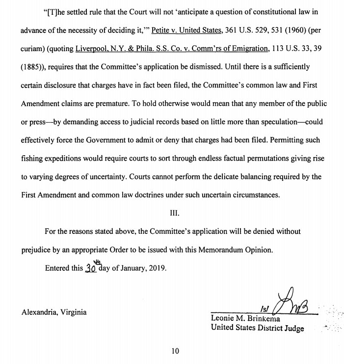 A federal judge in Virginia has denied a request to unseal any criminal records (if they exist, something the government won't confirm or deny) related to Julian Assange.