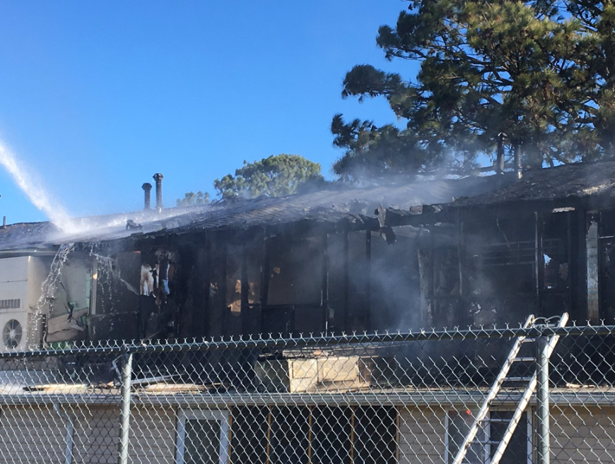 A two-alarm fire damaged five apartments this morning in Hampton, displacing 12 adults, 20 children and several pets.    