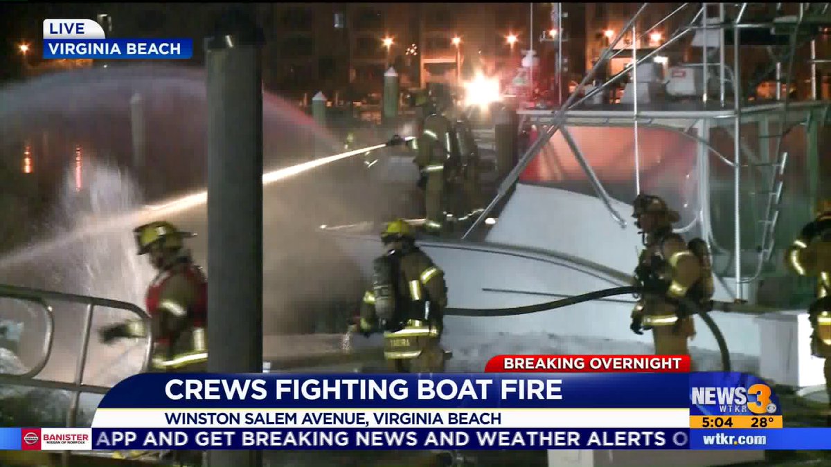 Fire crews are on the scene of a boat fire at a marina in Virginia Beach.