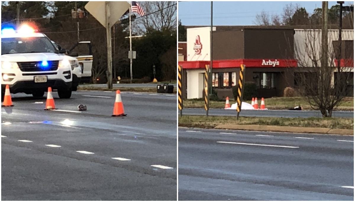 A 2015 Nissan Altima was traveling westbound on Hull Street Road when it struck a pedestrian trying to cross the road.  