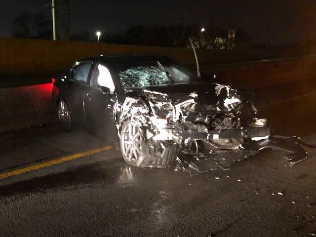 State Police say a driver with a suspended license crashed into a VDOT truck with emergency lights flashing this morning. This is the accident that closed part of 264WB near Effingham St for a time. VSP say the driver of the car ran, but was taken into custody & charged