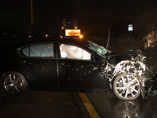 State Police say a driver with a suspended license crashed into a VDOT truck with emergency lights flashing this morning. This is the accident that closed part of 264WB near Effingham St for a time. VSP say the driver of the car ran, but was taken into custody & charged