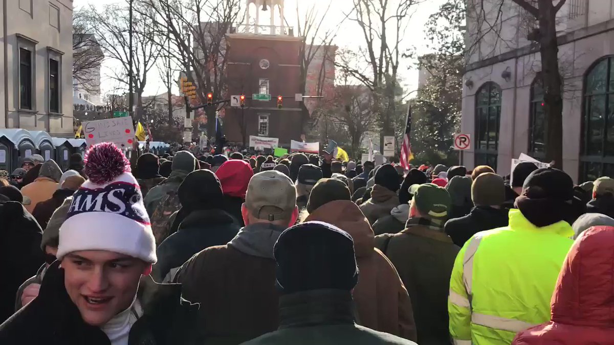 Scene from Franklin and 9th Streets in Richmond. Crowd chanting USA, USA. @NBC12