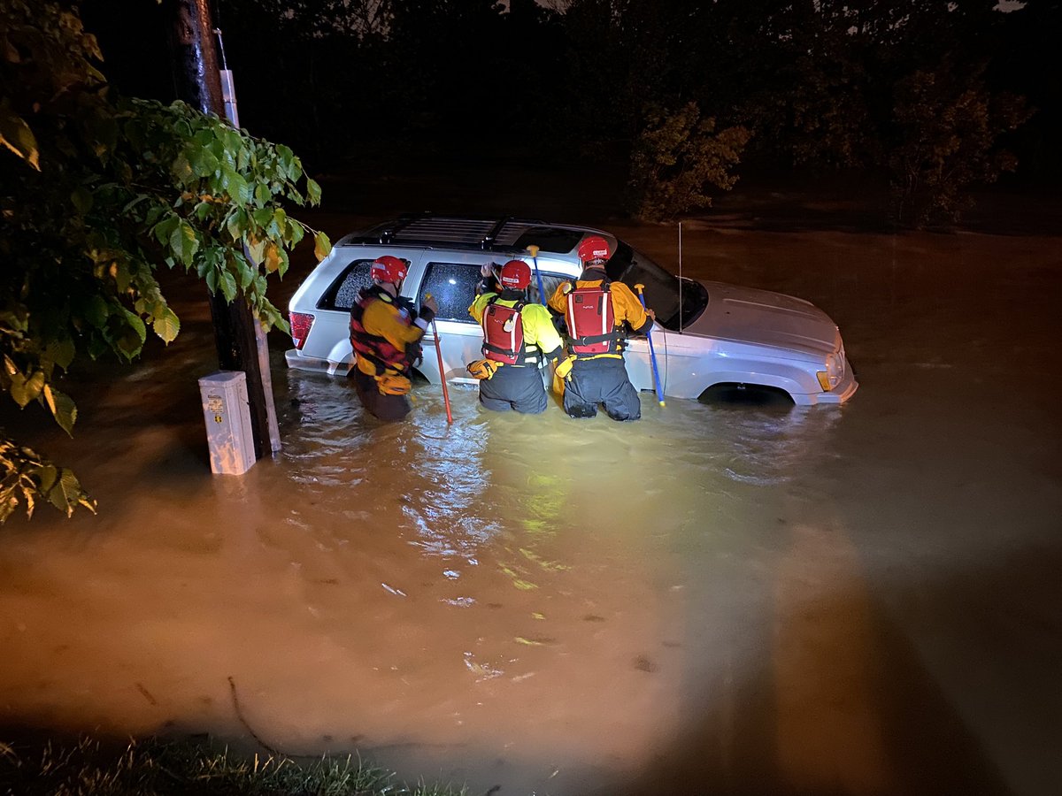 Roanoke Fire-EMS was dispatched to the intersection of Bennington St and Pike Ln for a person trapped in a vehicle in flooded waters. Units arrived to find one occupant in the vehicle who was rescued by swift water crews. No injuries were reported. 