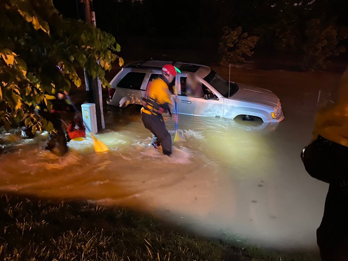 Roanoke Fire-EMS was dispatched to the intersection of Bennington St and Pike Ln for a person trapped in a vehicle in flooded waters. Units arrived to find one occupant in the vehicle who was rescued by swift water crews. No injuries were reported. 