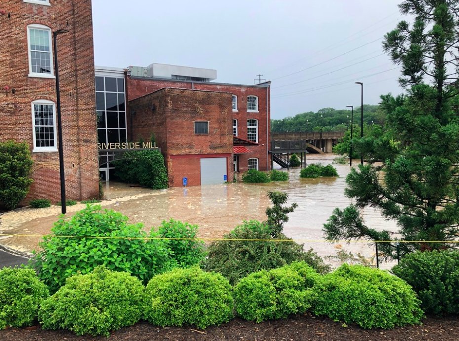 View outside Spectrum Medical and Cotton Restaurant at Riverside Mill in Danville this morning.   