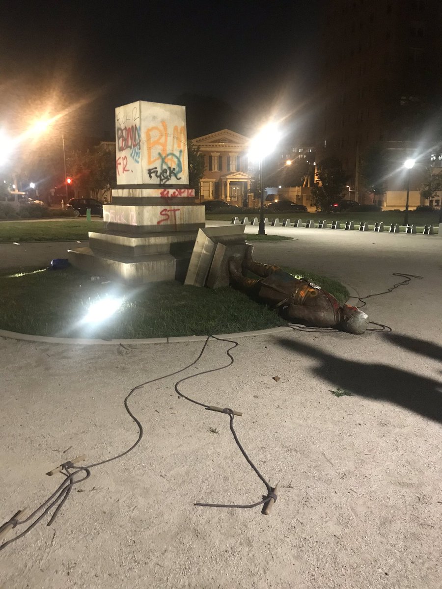 Demonstrators pull down William Carter Wickham statue in Monroe Park in rva @CBS6