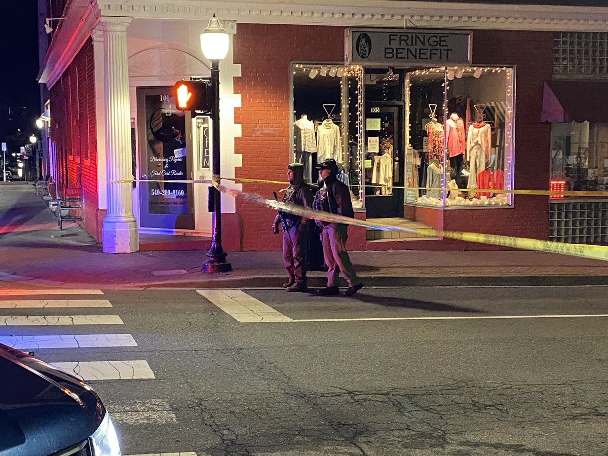 This is the scene in downtown Blacksburg where there was a shooting tonight at Melody Hookah Lounge