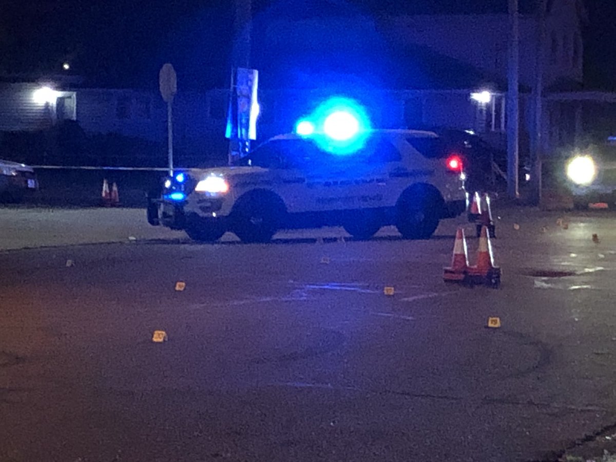 There is a heavy police presence of @NewportNewsPD officers on Ivy Avenue for a shooting. A man was put into handcuffs by officers. There are around 20 shell casing markers on scene. @WAVY_News has you covered on air as new details become available