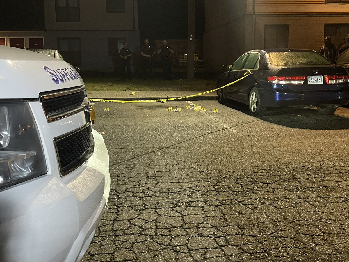 A man is dead and another is in the hospital following an overnight shooting in Suffolk.  This is at the Hoffler Apartments on E. Washington St.  Crime scene tape ropes off a grassy area in between two apartment buildings