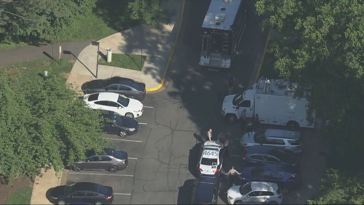 FAIRFAX CO. Homicide: SkyTrak7 is flying over the scene of a suspected homicide after a man was found dead Tuesday in a wooded area in Reston, Va. 