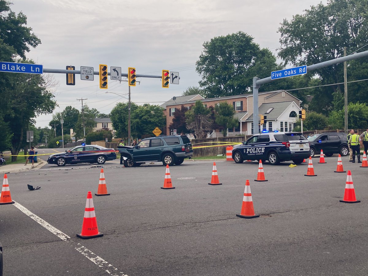 Accident on Blake Lane near Five Oaks Rd in Fairfax. 6 people taken to the hospital including 3 pedestrians with life-threatening injuries. 2 vehicles involved that are about a football field apart from each other. Happened barely a quarter mile from Oakton High School