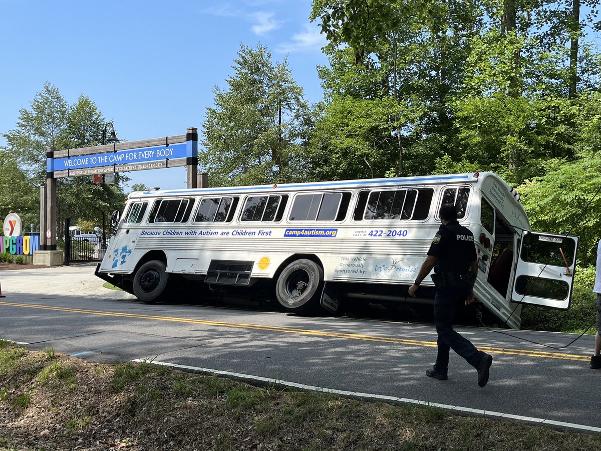 A bus with about 20 children crashed into this ditch this morning along Prosperity Rd. in Virginia Beach. A camp counselor with the 'Families of Autistic Children in Tidewater' says all the children made it out safely without any injuries 