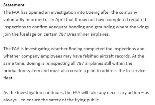 The FAA has launched an investigation into whether Boeing employees FALSIFIED aircraft safety inspection records. These particular inspections are INCREDIBLY important, as they relate to the BONDING OF THE WINGS to the fuselage of the 787. This also comes just a few days following a second whistleblower dying with the span of a couple months.