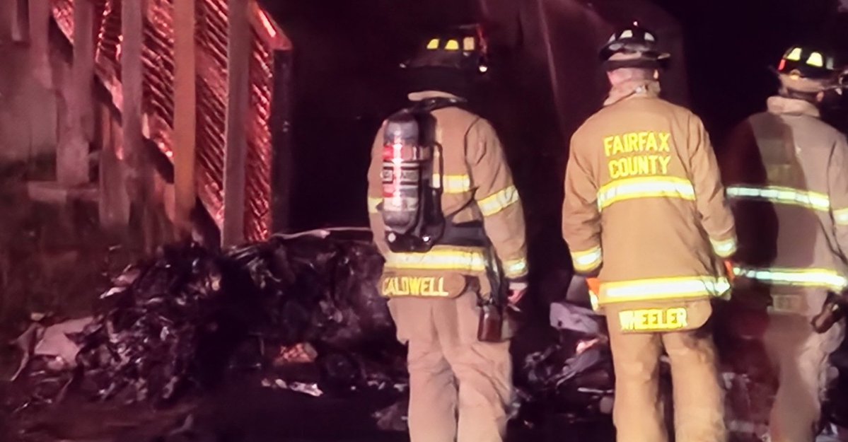 Outerloop of I-495 at South Van Dorn Street in Franconia— a car flipped over on the Beltway and landed down on S Van Dorn Street, instantly catching fire. Two people in the car were reportedly ejected,