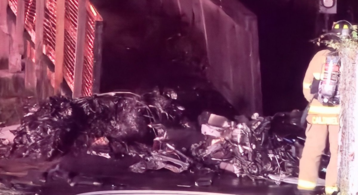 Outerloop of I-495 at South Van Dorn Street in Franconia— a car flipped over on the Beltway and landed down on S Van Dorn Street, instantly catching fire. Two people in the car were reportedly ejected,