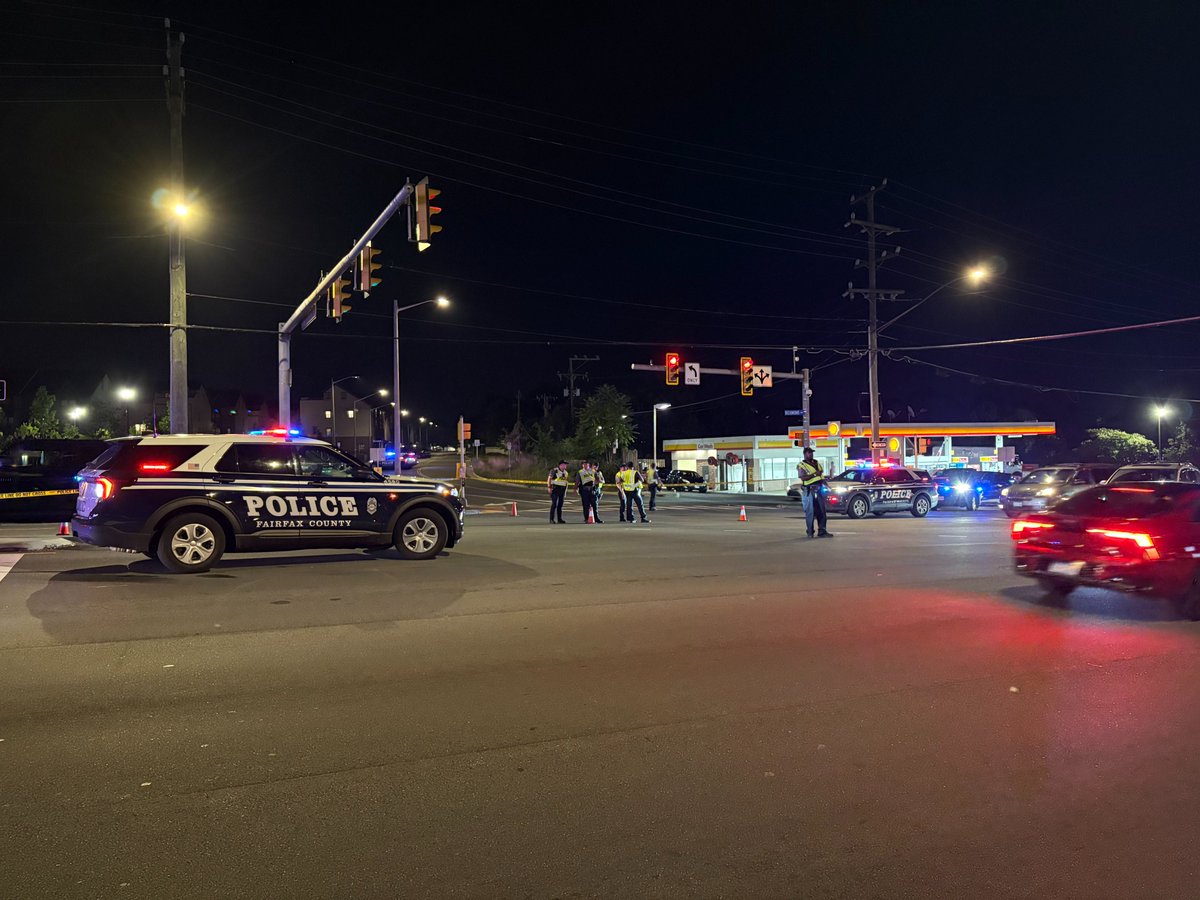 Officers are on scene of a fatal pedestrian crash at Richmond Hwy and Dart Dr in Hybla Valley. Preliminary, an adult female was struck by a pickup truck while operating a mobility wheelchair  