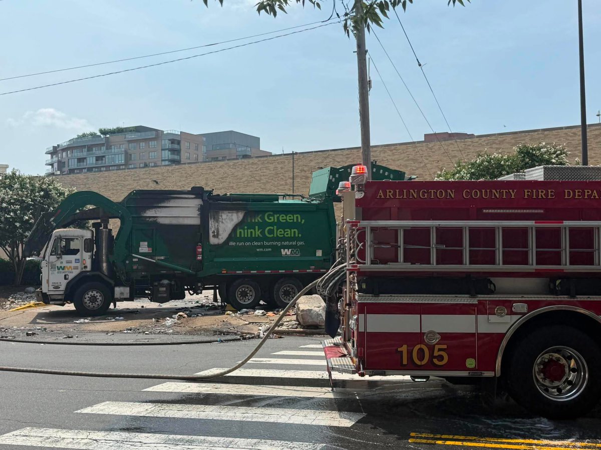 A garbage truck fire in Pentagon City has all of South Fern Street blocked off at 12th Street South. Arlington County firefighters were able to put out the flames
